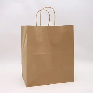 Kingwin Reused Recyclable Brown Rope Handle Bags Square Bottom Kraft Paper Bag Food