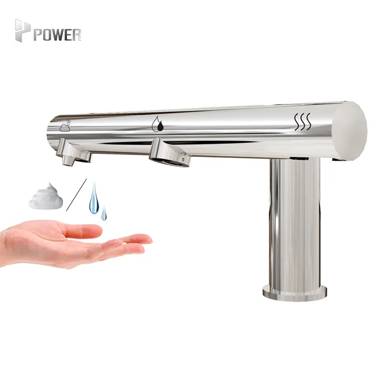 Robinet commercial automatique 3 en 1 à capteur en forme de T Robinet sèche-mains Robinet automatique et robinet d'air Robinets de lavabo Sense