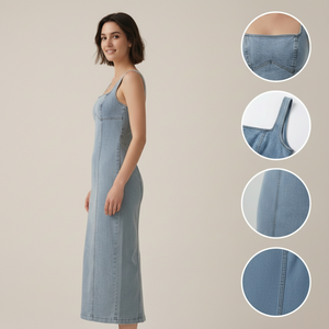 فستان جينز ميدي بتصميم عتيق لعام 2026، فستان نسائي مثير برقبة مربعة وسحاب خلفي، فستان ضيق من الجينز، فستان ضيق على شكل قلم رصاص - Product Image 5