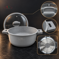 FOURM Casserole en aluminium moulé antiadhésive en granit de 30 cm avec couvercle en verre, ustensiles de cuisine en gros