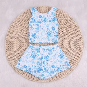 Custom Print Spring Summer Baby 2 Pieces Swim Suit Kids Swimwear Western Girl Swim Dress Shorts Crop Top Beach Bathing clothing