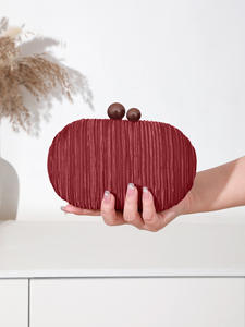 Elegante <span class=keywords><strong>Pochette</strong></span> in Raso Plissettato per Signore, Borsetta da Sera Ovale Dorata con Catena a Tracolla, Borse da Sposa all'Ingrosso per Donne - Product Image 4