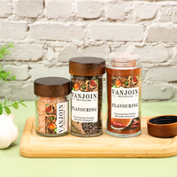Bocal à Épices en Verre avec Couvercle en Bois, Trous de Saupoudrage, Récipient de Rangement pour Assaisonnement, Bouteille à Épices 50ml 95ml 120ml – Set Sel et Poivre