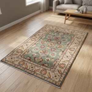 Multicolor green Oushak Vintage Wool Area <b>Rug</b> Hand-knotted Abstract Pattern Customizable Size Modern Style for Living room - Product Image 1