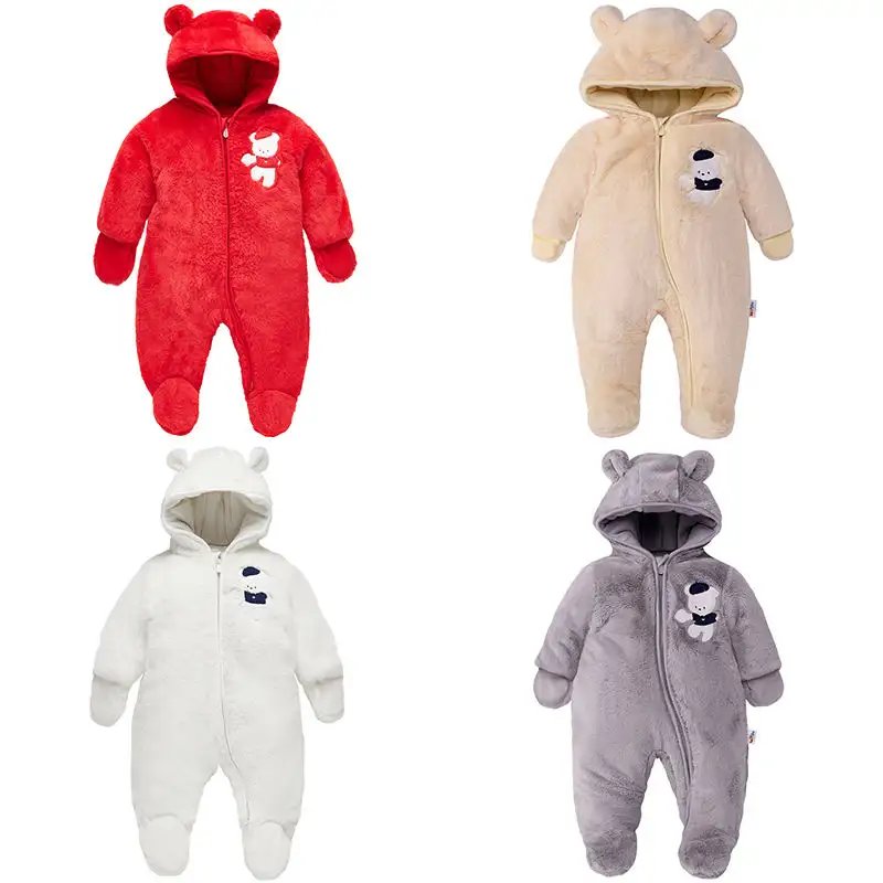 Baby Winter Hooded Romper Snowsuit Boys Girls Thick Outfits 0-24 Months Cute Bear Hooded Romper Warm Jumpsuit