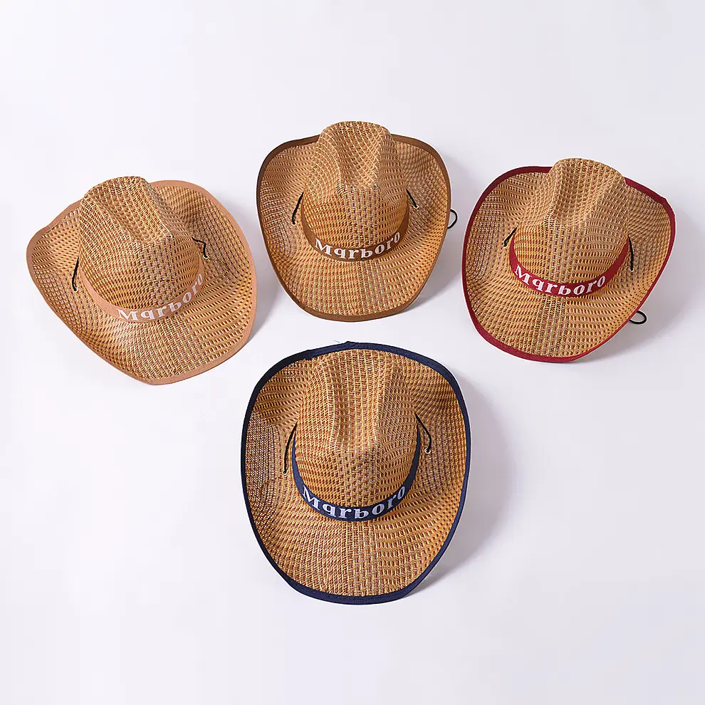 Summer Beach Bamboo Wave Straw Hat Wide Brim Mexican Sombrero Cowboy Hat Cheap Men's Grass Panama Sun Hat