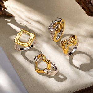 Anillos de moda de acero inoxidable dorado plateado de dos tonos para mujer, diseño de nudo trenzado geométrico de corazón, compromiso de boda hipoalergénico - Product Image 4