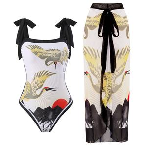 Ensemble de maillots de bain fitness 2 pièces imprimé animal personnalisé OEM 2024 en Spandex/Nylon avec jupe de plage et string - Product Image 1