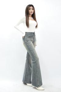 Jeans évasés bleus 8806 taille haute Cutbray Design femmes Denim Preppy lavable offrant confort Chic rétro Vibe Durable n'importe quel - Product Image 4