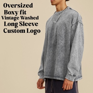 T-<span class=keywords><strong>shirt</strong></span> à manches longues 100 % coton 400 g/m² épais, personnalisable avec logo, effet <span class=keywords><strong>vintage</strong></span> délavé, coupe oversize à épaules tombantes, vierge, vente en gros - Product Image 3