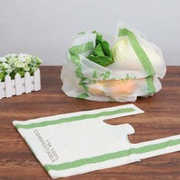 Ustom-bolsas de compras desechables biodegradables con estampado de logotipo, bolsas de compra con asa de camiseta de PLA, venta al por mayor