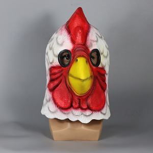 Couvre-chef drôle d'animal de coq aux cheveux blancs avec masque en latex d'halloween festif en nid de coq rouge pour les costumes de fête - Product Image 2
