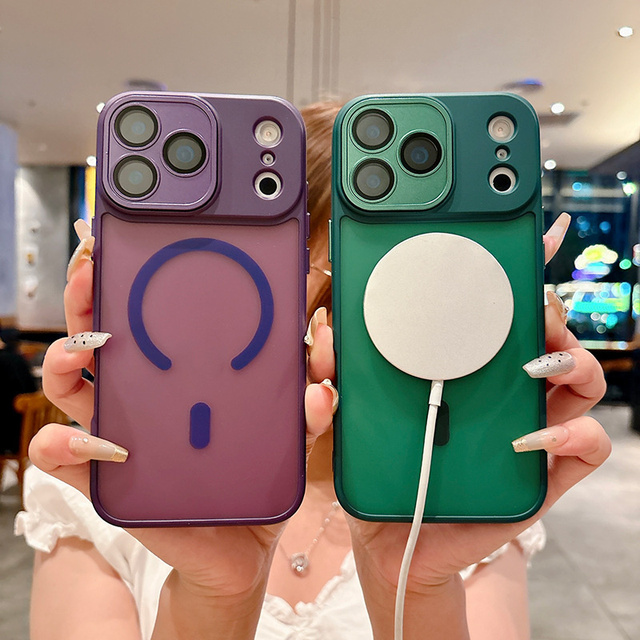 New Trend Frame Magnetic Hard Mobile Phone Case for iPhone 17 Air 16 15 Pro Max Frosted Matte Metal Cases Lens Glass Back Cover