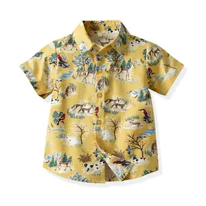 קיץ חוף סגנון טהור כותנה ילדי חולצה חליפת ילדים קריקטורה בעלי החיים דפוס קצר שרוולים בגדי סט