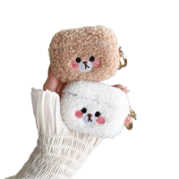 Étui de protection tendance en fourrure couleur unie rose pâle avec oreilles d'ours pour accessoires d'écouteurs, housse pour Air Pod 3 Pro