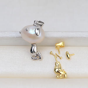 สร้อยคอไข่มุกทรงบาร็อคทำมือจากเงินแท้ S925 รูปทรงสนูปปี้ สำหรับผู้หญิง พร้อมจี้ไข่มุก DIY ฐานกลวง หมายเลขสินค้า - Product Image 1