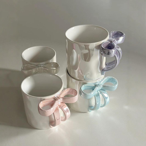 350ml Nordic 3D Creative Pearl Glaze Bow Design Ceramic Coffee Mug Dishwasher <b>Safe</b> Business Economical Gift for Girls - Product Image 1
