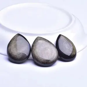 Vente en gros de pendentif en forme de goutte d'eau en obsidienne argentée en pierre nue naturelle de haute qualité pour cadeau fengshui