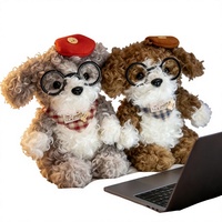 Peluche personnalisée douce et moelleuse en forme de chiot avec lunettes et écharpe, style rétro, coussin en peluche pour canapé, lit, siège de voiture, jouet de confort pour enfants, cadeau