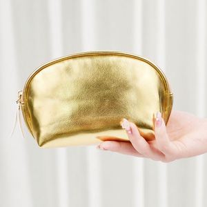 Luxury Pure Golden Color Fashion Travel Women's Cosmetic Bag Pu Leather <b>Case</b> Toiletry <b>Makeup</b> Pouch With Zipper - Product Image 3