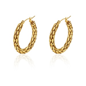Best-Selling Chinese-Style Stainless Steel <b>Circle</b> Braided Ear <b>Ring</b> New Trendy Web-Patterned Semi-Net Wrapped Ear Hoop Jewelry - Product Image 2