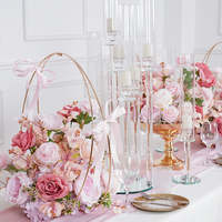 Support à fleurs double couche en fer, cadre doré pour centre de table de mariage et décoration de scène événementielle