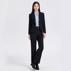 Women's Suit <b>Set</b> Solid Color Anti-Wrinkle Polyester Workwear Professional Attire For <b>Office</b> Commuting Presentations - Product Image 2