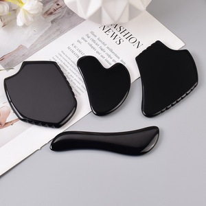 Alat pengikis guas batu Obsidian alami, alat pijat Spa akupunktur perawatan kulit wajah bintik kulit mati keriput - Product Image 3