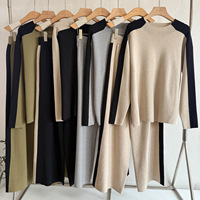 Nouvel Ensemble Tricoté Décontracté Printemps-Automne Femme, Pull Ample et Pantalon Large, Deux Pièces Tendance