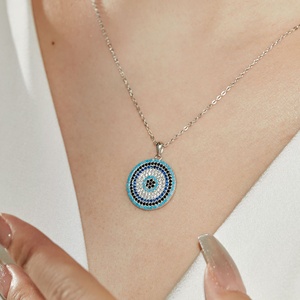 <span class=keywords><strong>Damila</strong></span> Feinsilber Micro-Pavé Zirkon Türkisblaue Böser-Blick-Anhänger für Damen Trendige Diamant-Blaue CZ-Halsketten Türkischer Schmuck - Product Image 2