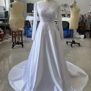 Luxe Manches Longues Personnalisé Plus Tailles Robe De Mariage Perlé Dentelle Tissu Blanc Robes De Mariée Robe De Mariée Modeste Robe De Mariée - Product Image 4