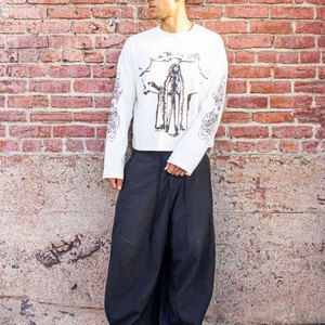 Maglietta a Tre Quarti Oversize Stile Hip Hop con Stampa DTG, 100% Cotone, Manica Lunga, Tessuto Waffle, Vendita all'Ingrosso - Product Image 2