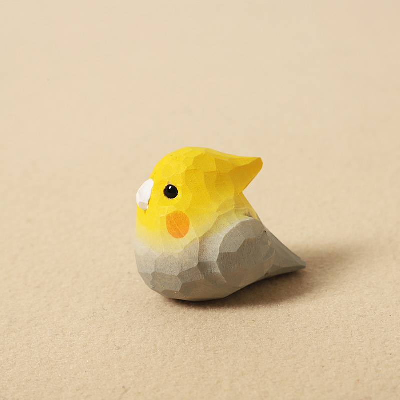Wood-carved grey cockatiel-standalone ornament