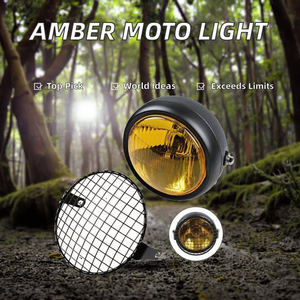 Faro Universal para Motocicleta RTS Motorefit YX-DD-XP-14 de 6 1/2 Pulgadas, Color Ámbar + Rejilla Protectora para Faro, Estilo Café <span class=keywords><strong>Racer</strong></span> Bobber, 1 Año - Product Image 2
