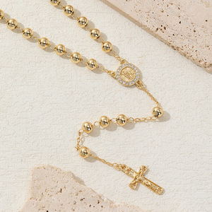 Joyería Religiosa, Collar con Colgante <span class=keywords><strong>de</strong></span> Zirconia <span class=keywords><strong>de</strong></span> la Virgen <span class=keywords><strong>de</strong></span> San <span class=keywords><strong>Juan</strong></span> <span class=keywords><strong>de</strong></span> los Lagos, Collar con Cruz <span class=keywords><strong>de</strong></span> Rosario Chapado en Oro <span class=keywords><strong>de</strong></span> 14k - Product Image 1