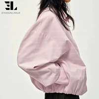 Chaqueta de trabajo corta LARSUR de mezclilla personalizada, lavada, de sarga de algodón, con forro de franela a cuadros, estilo streetwear para mujer