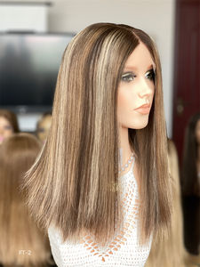 Vente en gros en usine Super légère couche 18 pouces HD dentelle cheveux blonds dorés perruques juives dentelle haut israël perruque casher - Product Image 2