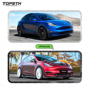 Kit carrosserie en fibre de carbone sèche pour <span class=keywords><strong>Tesla</strong></span> Model Y 2021-2024 – Kit de mise à niveau extérieur complet : Lame avant, jupes latérales, diffuseur arrière, aileron - Product Image 2