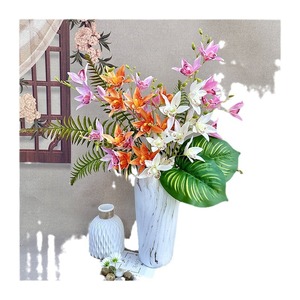 Arrangement floral artificiel d'orchidées à 3 branches Queyiyi Flowers pour la décoration de la maison, accessoires de mariage, blanc, rose, orange, vert - Product Image 5