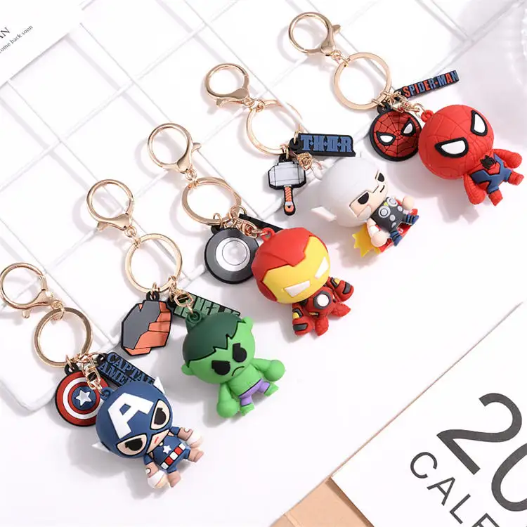 popular hot sale 3d PVC cartoon car key bag pendant ornament keychain spider man key chain llaveros lanyard spiderman keychain