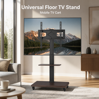 Support TV en bois FS614 avec hauteur réglable VESA 400x400mm, chariot TV sur pied avec roulettes pivotantes à 360°, meuble de salon