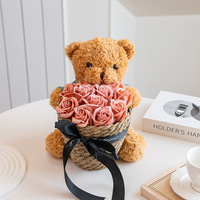 Boneka Beruang Teddy Buket Mawar Abadi Kotak Hadiah Bunga Sabun Kartun Mewah Hadiah Ulang Tahun untuk Pacar dan Sahabat Terbaik