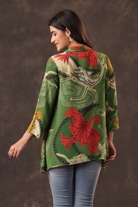 Blusa de Diseño con Estampado de Aves Inspirada en la Naturaleza, Cierre de Botones, Corte Holgado, Manga Larga, Venta al Por Mayor - Product Image 5