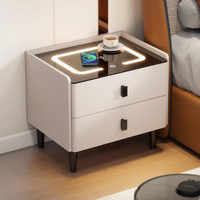 Table de chevet intelligente en bois massif avec lumière LED et capteur d'empreintes digitales, design simple et moderne pour chambre à coucher, style luxe discret