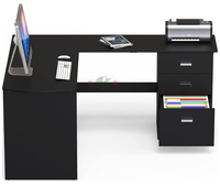 Bureau d'angle en forme de L avec tiroir pour dossiers, table d'ordinateur pour bureau à domicile de 51 x 59 pouces, poste de travail en bois noir