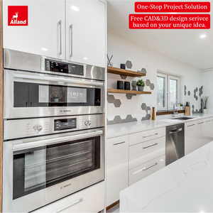 Alland Luxury Villa High Gloss Renovate Decor Kitchen Cabinet With <strong>Marble</strong> Waterfall Countertop Island Modern Australia <strong>Cupboard</strong> - Product Image 2