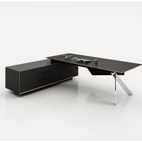 Bureau de direction moderne de luxe en panneaux de bois avec tiroir de rangement, taille/logo personnalisable, table d'ordinateur à usage commercial