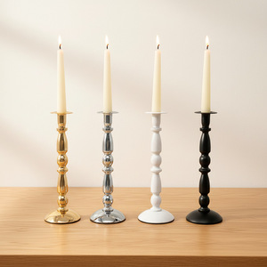 Candelabro in Ferro Stile Retrò Europeo, Decorazione Floreale per Tavolo Principale Matrimonio, Portacandela Singolo in Metallo Placcato <span class=keywords><strong>Oro</strong></span> Nero - Product Image 5