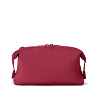 Nouvelle conception 2026 – Trousse de toilette en néoprène grande capacité, portable, avec fermeture éclair, couleur rouge clair personnalisée et lettres