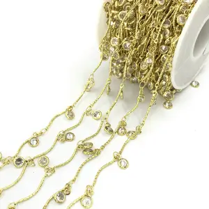 批发立方氧化锆珠金古巴链镀金卷轴，用于女性珠宝制作